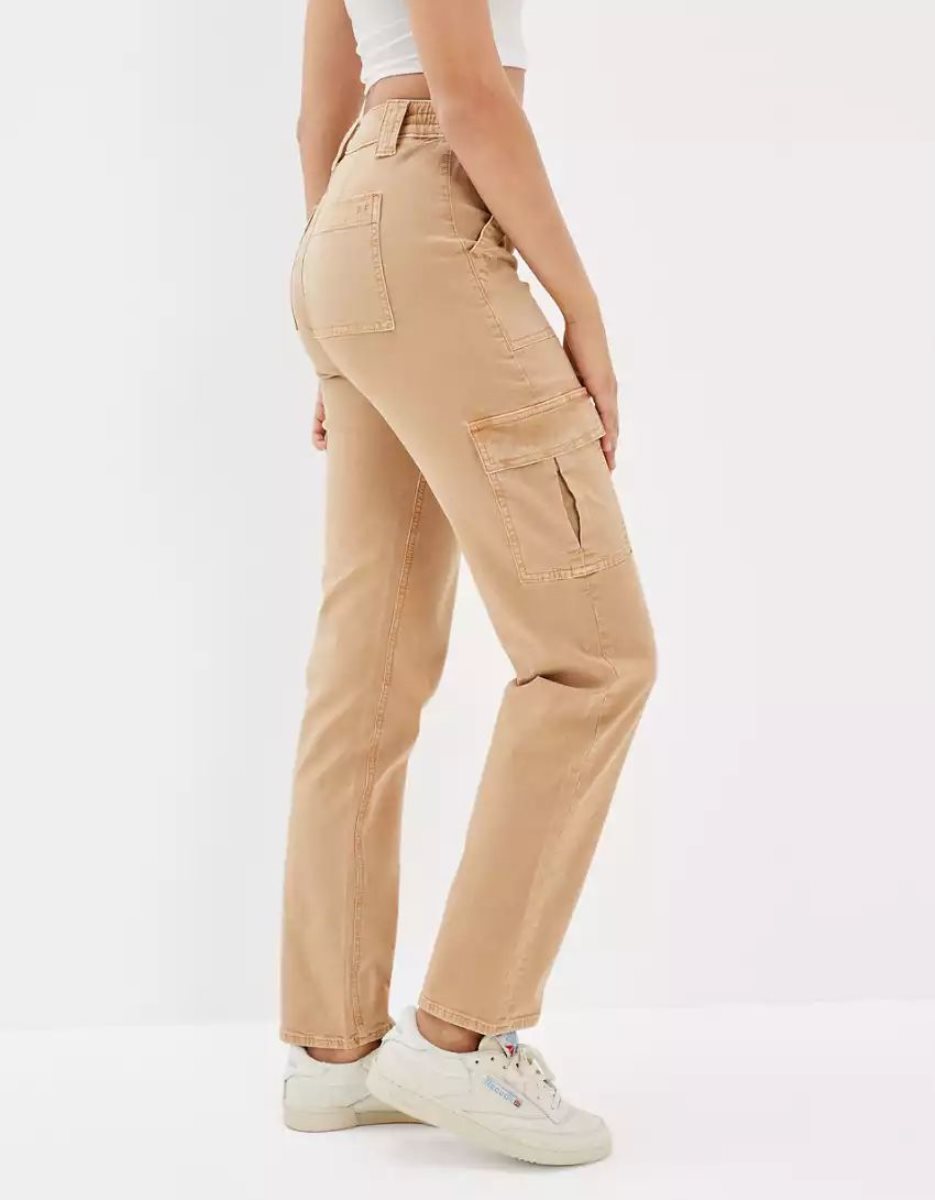 Jean American Eagle AE Stretch Cargo Droit Pant Kaki Femme | SLM-41673305